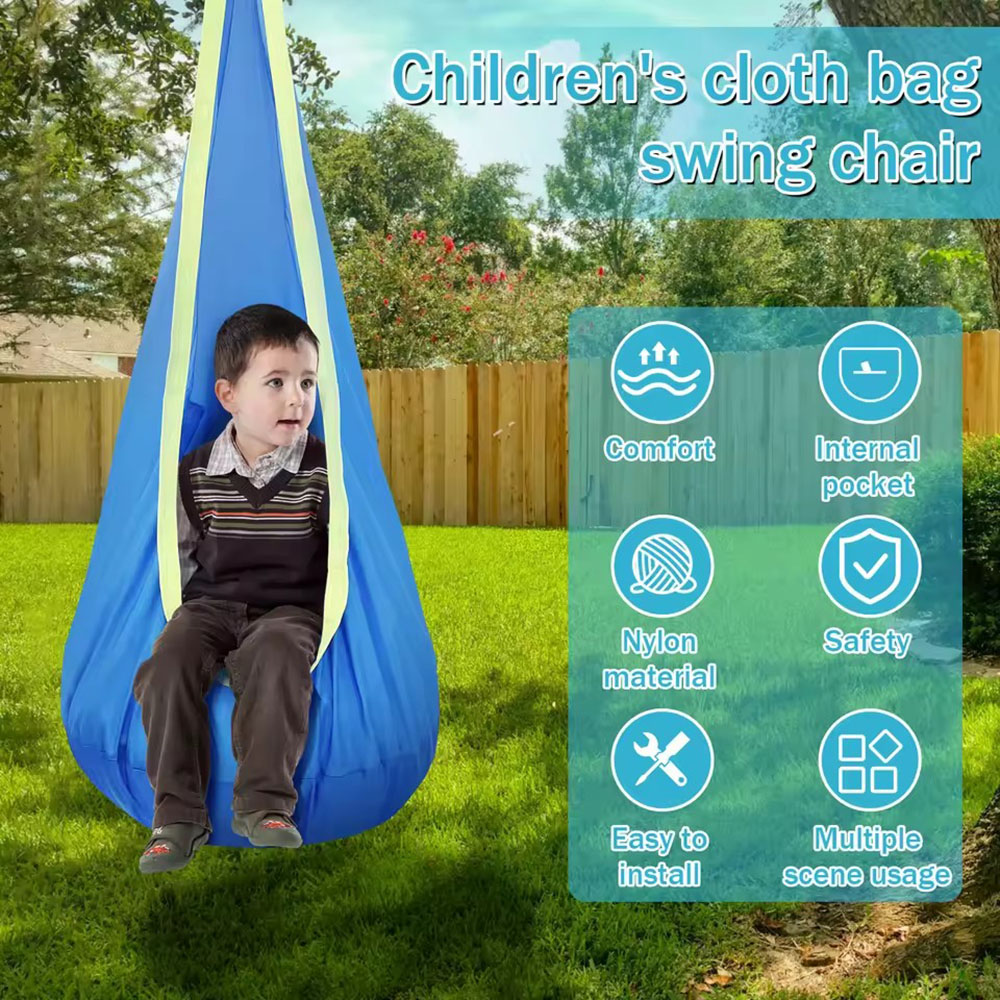Kids Outdoor Swing Chair - เก้าอี้แขวนไนลอนสำหรับเด็กพร้อมเบาะลมแบบพกพา ชุดชิงช้าสำหรับเด็กเพื่อการพัฒนาประสาทสัมผัส ใช้ได้ทั้งในร่มและกลางแจ้ง