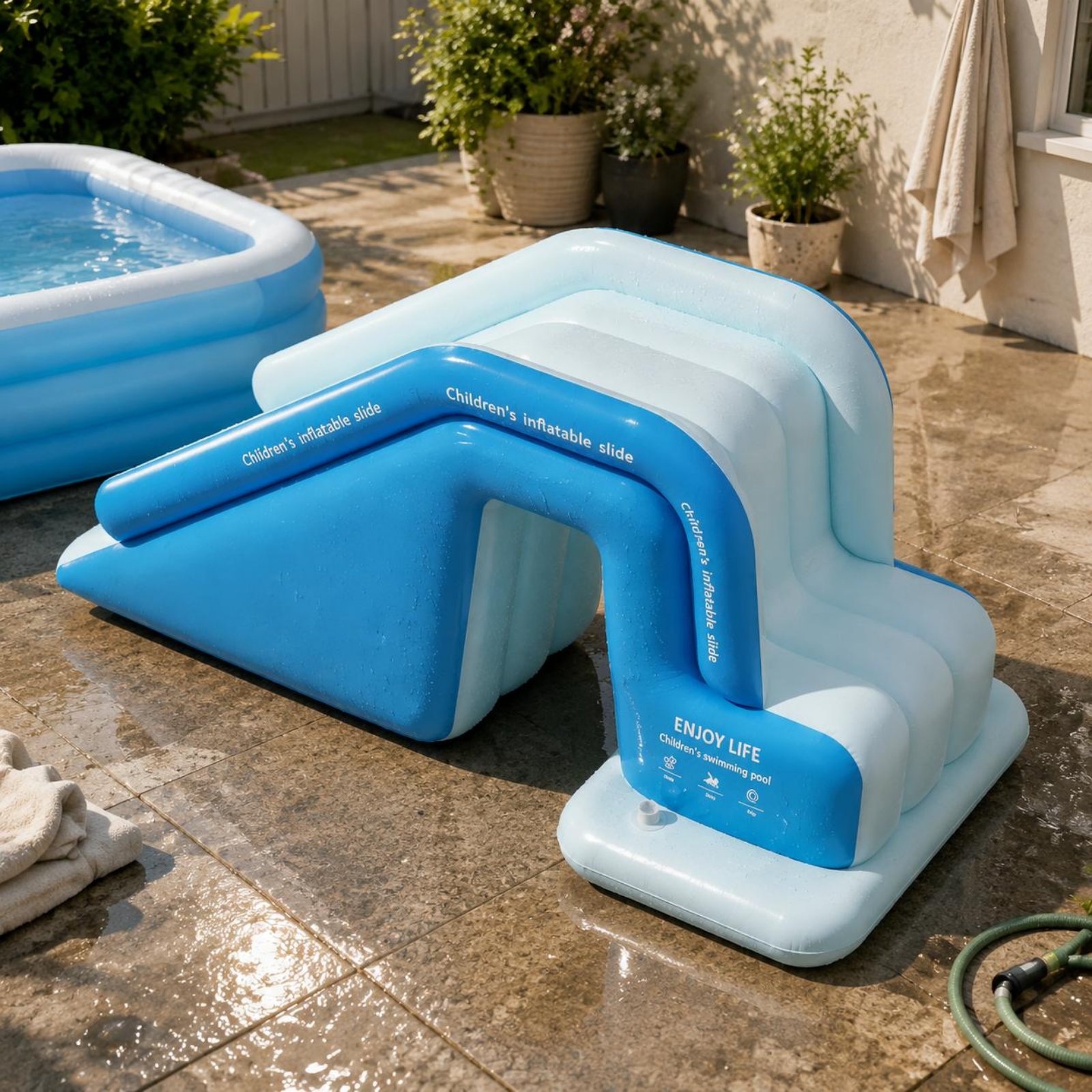 Kids Outdoor Inflatable Water Slide - สไลเดอร์สระน้ำเป่าลม พับเก็บได้ สวนน้ำเป่าลมสำหรับเด็ก สระน้ำขนาดใหญ่ ของเล่นกลางแจ้งเสริมความแข็งแรงสำหรับลานบ้าน