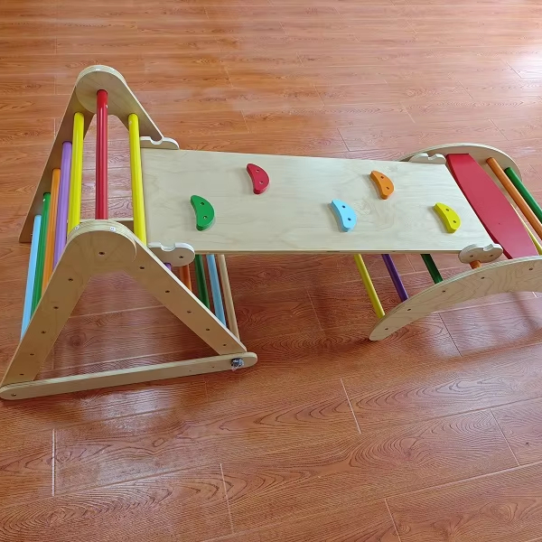 Kids Outdoor Wooden Climbing Frame - ชุดเล่นปีนป่ายเด็ก 3-in-1 มอนเตสซอรี่ ทำจากไม้ รุ่นเรนโบว์ สำหรับเล่นในร่มและกลางแจ้ง