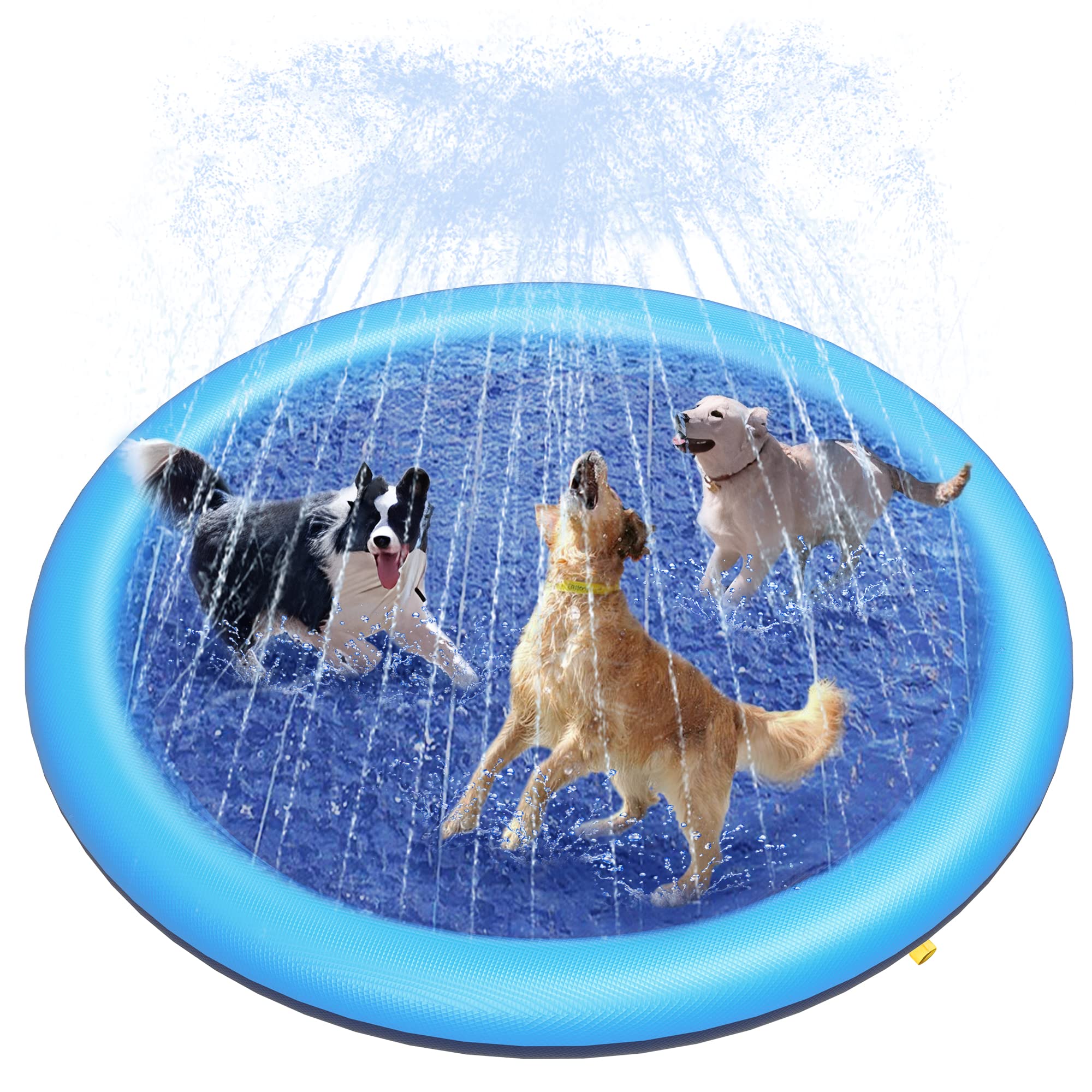 Sprinkler Splash Pad - แผ่นรองน้ำสำหรับสุนัข ของเล่นสระน้ำแบบหนา พร้อมสปริงเกอร์กันลื่น ของเล่นน้ำสำหรับฤดูร้อนกลางแจ้ง สำหรับสนามหลังบ้าน แผ่นรองน้ำพุสำหรับเด็ก