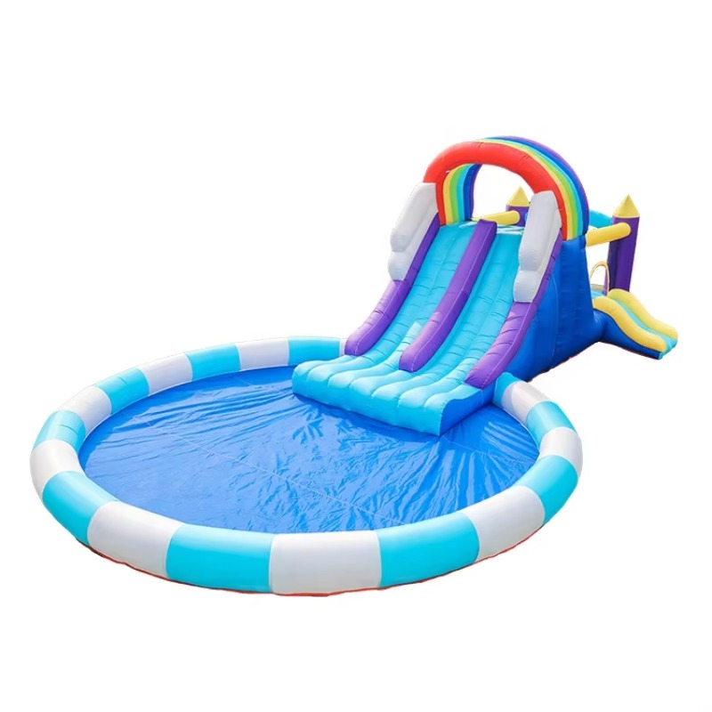 Kids Outdoor Inflatable Water Slide - สไลเดอร์น้ำเป่าลมยักษ์สีรุ้งสำหรับเด็ก ทำจาก PVC ใช้ได้ทั้งในร่มและกลางแจ้ง สำหรับใช้ในบ้าน โรงเรียน