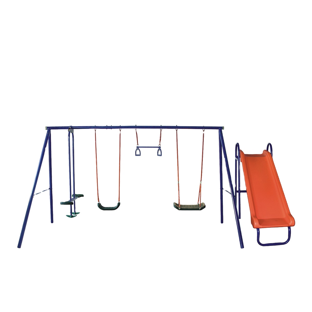Kids Outdoor Swing Set With Slide - ชุดสนามเด็กเล่นสวิงสไลด์กลางแจ้งราคาถูกแบบขายส่ง 6 สถานี สำหรับเด็ก พร้อมที่นั่งคู่ สนุกสนาน