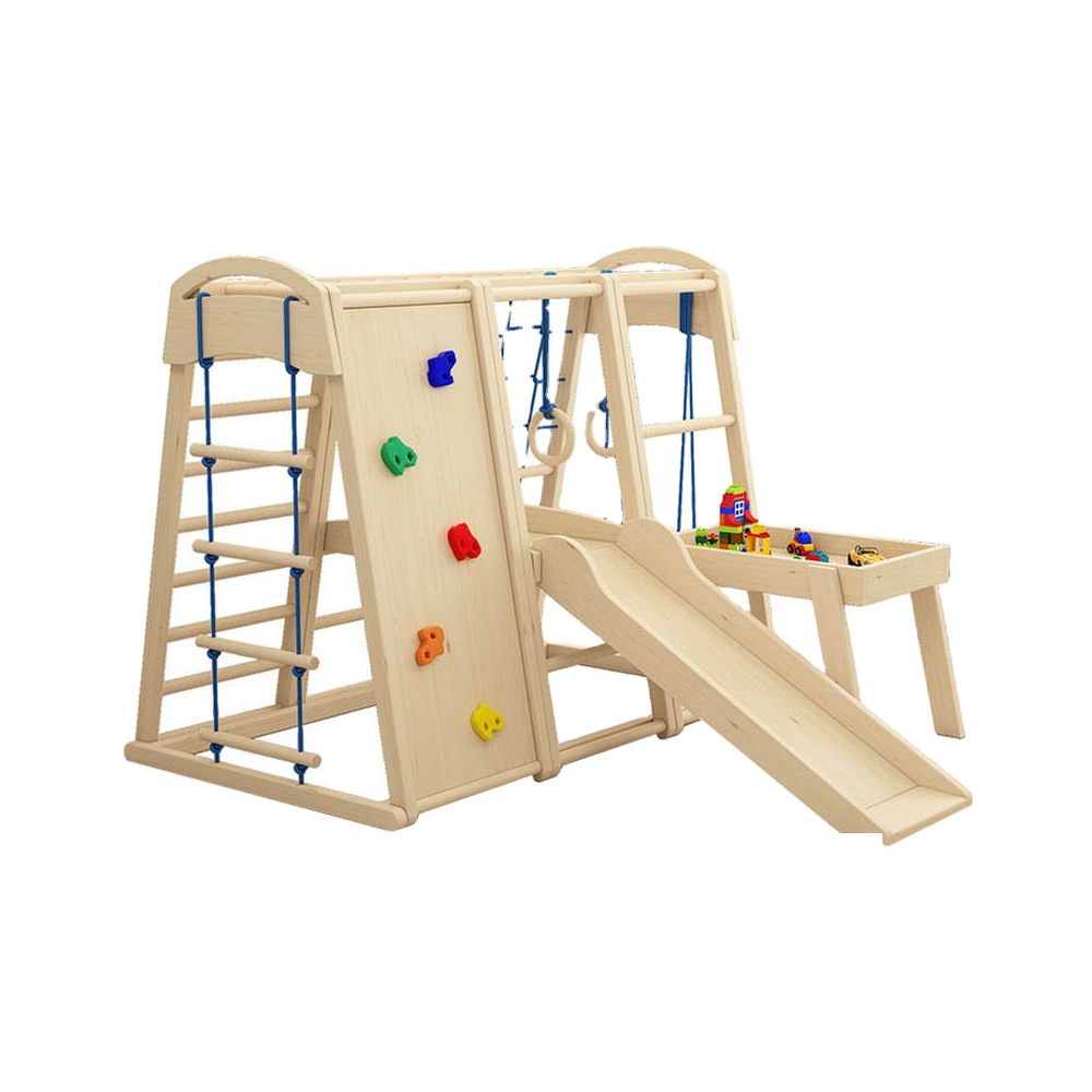 Kids Outdoor Swing Set With Slide - ชุดเครื่องเล่นไม้สำหรับเด็กในร่มและกลางแจ้ง มอนเตสซอรี่ พร้อมสไลเดอร์ ชิงช้า และอุปกรณ์สนามเด็กเล่นอื่นๆ