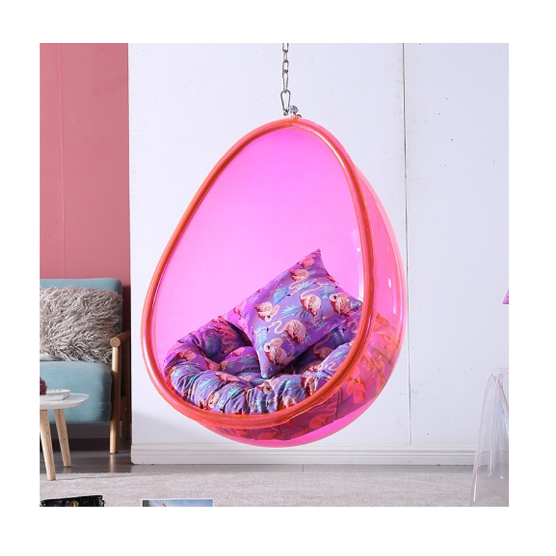 Kids Outdoor Swing Chair - เก้าอี้ไข่ทรงโมเดิร์นสำหรับเด็ก ชิงช้าทรงกลมอะคริลิคสีชมพูแสนสนุก สำหรับห้องนอน โรงแรม และเฟอร์นิเจอร์พลาสติกแบบโมดูลาร์สำหรับเด็กผู้หญิง ใช้ได้ทั้งในร่มและกลางแจ้ง
