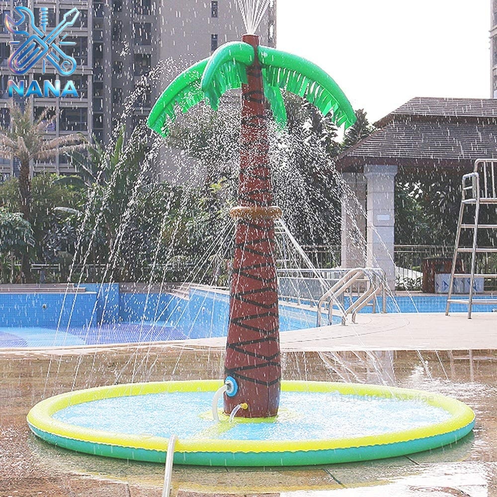 Sprinkler Splash Pad - แผ่นรองน้ำพุรูปต้นมะพร้าวขนาด 68 นิ้ว ของเล่นเป่าลมสำหรับเล่นน้ำกลางแจ้ง อุปกรณ์ปาร์ตี้ริมสระน้ำ ของเล่นแผ่นน้ำสำหรับเด็กเล็ก