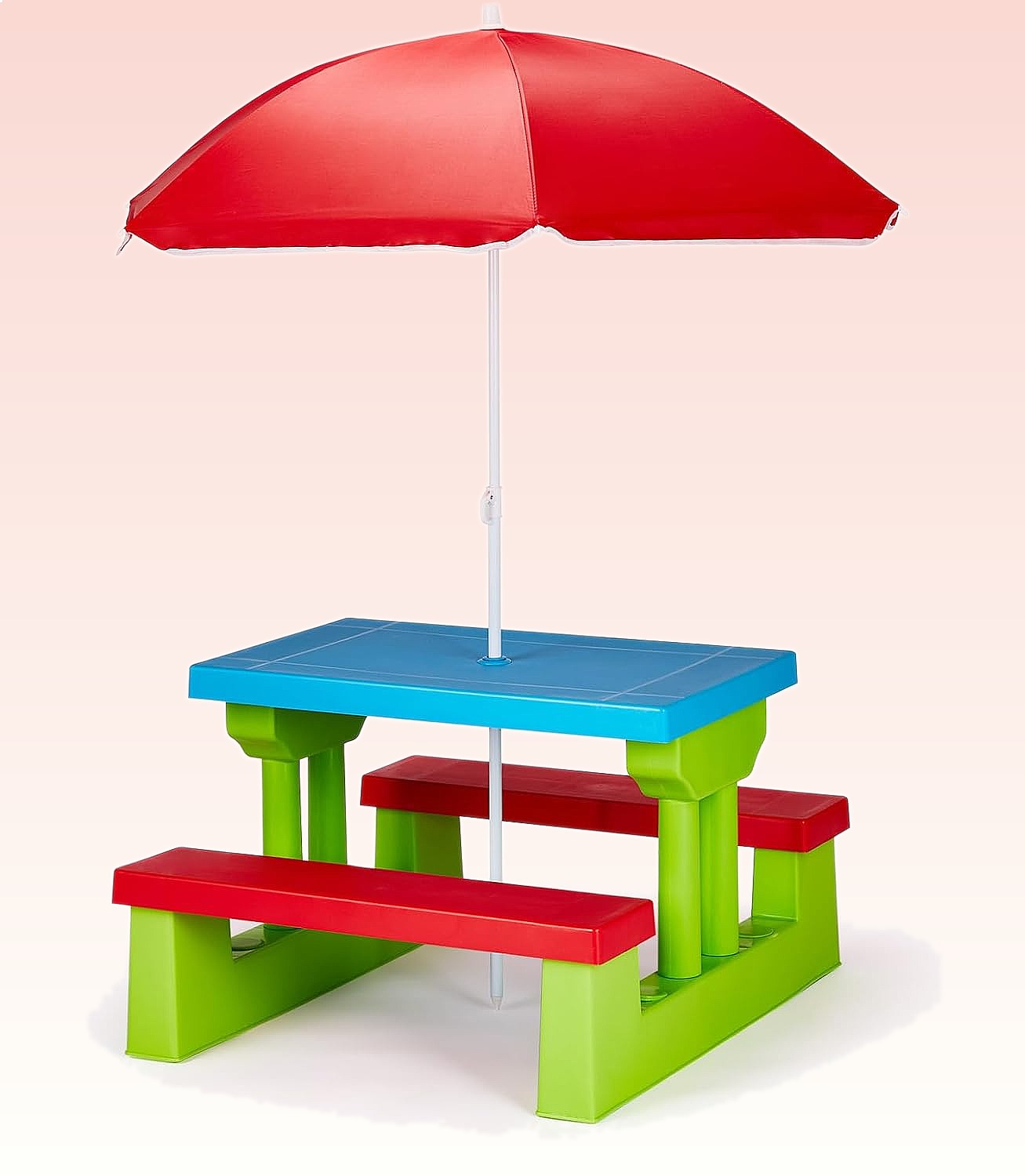 Kids Outdoor Bench With Umbrella - โต๊ะปิกนิกสำหรับเด็ก JOYMOR พร้อมร่ม ชุดโต๊ะและม้านั่งพลาสติกสำหรับเด็กเล็ก เหมาะสำหรับสวนกลางแจ้ง อายุ