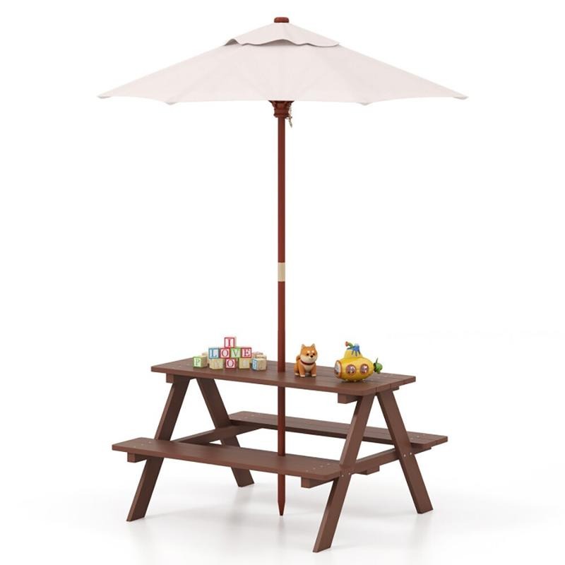 Kids Outdoor Bench With Umbrella - ชุดโต๊ะปิกนิกสำหรับเด็ก 4 ที่นั่ง พร้อมร่มถอดได้ สำหรับใช้งานกลางแจ้ง