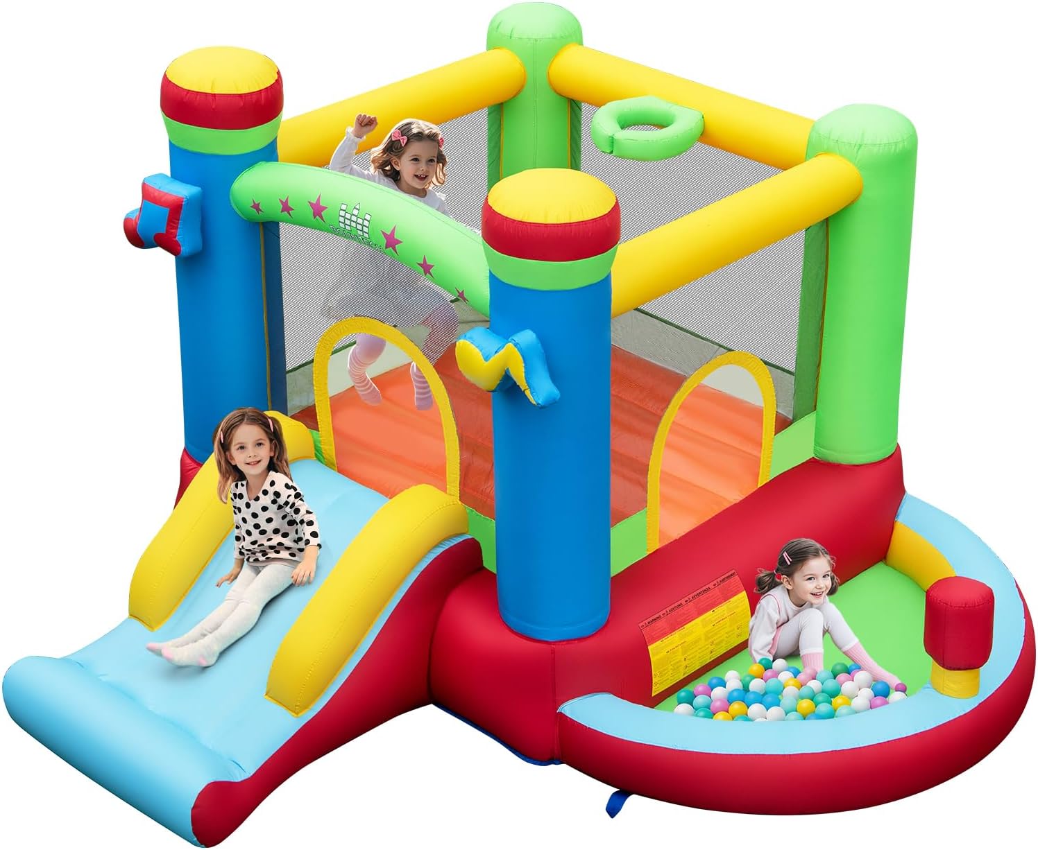 Kids Outdoor Basketball Hoop - บ้านลมพร้อมบ่อบอล, บ้านลมสำหรับเด็กอายุ 3-12 ปี ใช้ได้ทั้งในร่มและกลางแจ้ง พร้อมพื้นที่กระโดดขนาดใหญ่,