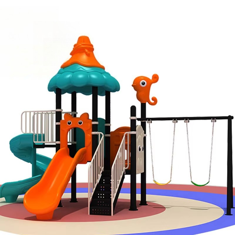 Kids Outdoor Swing Set With Slide - ชุดชิงช้าเด็กขนาดใหญ่ ทนทาน ทำจากพลาสติก สำหรับสวนสนุกเด็ก สนามกีฬา สไลเดอร์และชิงช้ากลางแจ้ง