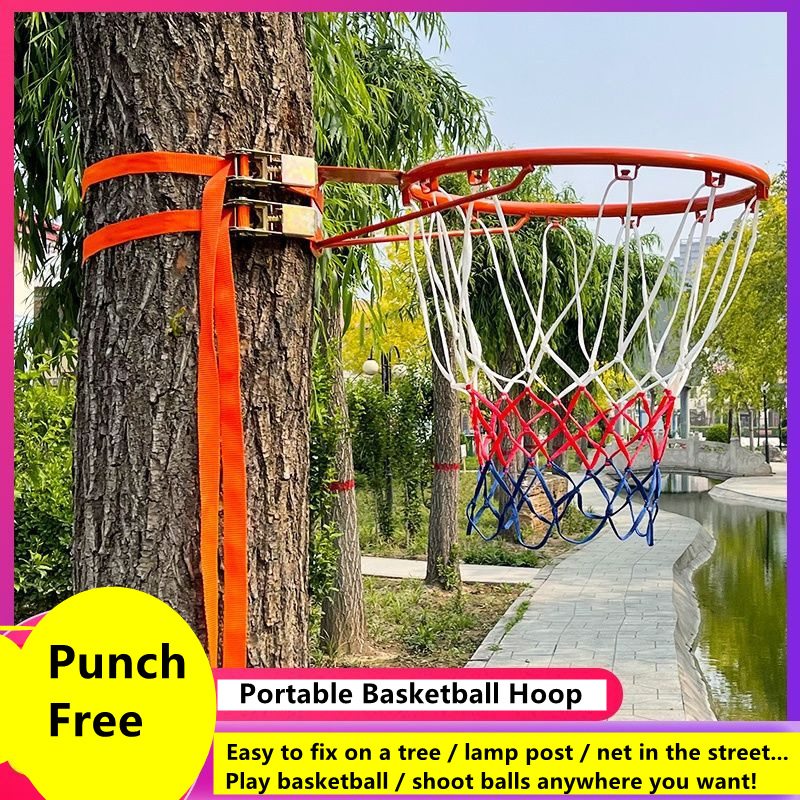 Kids Outdoor Basketball Hoop - Punch-ฟรีบาสเกตบอล Hoop มาตรฐานเหล็กกรอบแบบพกพากลางแจ้งเกมปรับความสูงผู้ใหญ่เด็กหูตะกร้า No Ball 2กก.