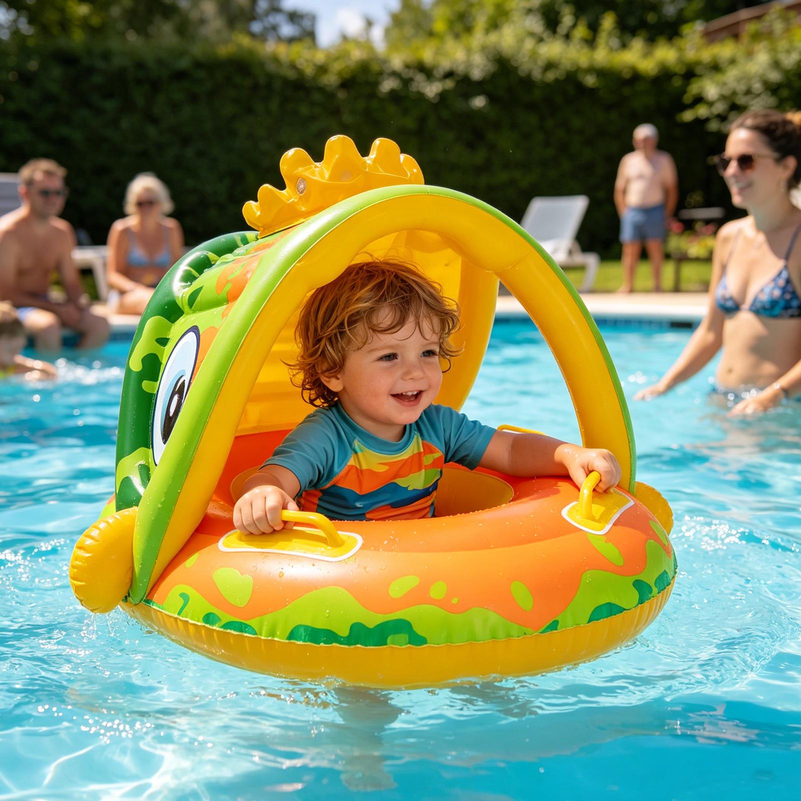 Kids Outdoor Lawn Chair - เก้าอี้ลอยน้ำสำหรับเด็กพร้อมหลังคาบังแดด พร้อมที่จับ สำหรับเด็กชายและเด็กหญิง อายุ 0-36 เดือน