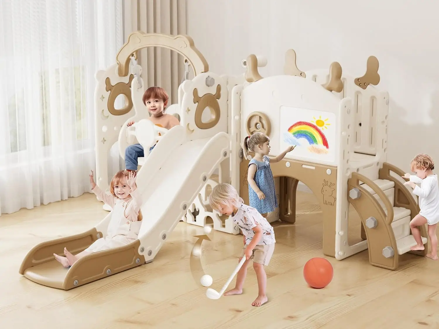 Kids Outdoor Swing Set With Slide - ชุดสไลด์และชิงช้าสำหรับเด็กเล็ก 13-in-1, สไลด์สำหรับเด็กอายุ 1 ปีขึ้นไป, ชุดเล่นกลางแจ้งสำหรับเด็กเล็ก