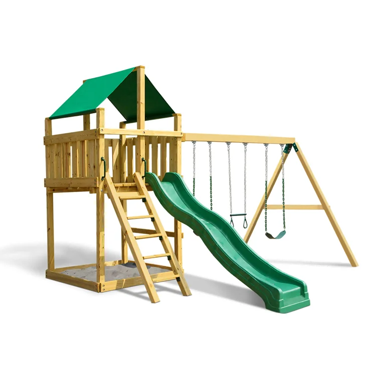 Kids Outdoor Swing Set With Slide - ชุดสไลเดอร์และชิงช้าไม้สำหรับเด็กเล่นกลางแจ้ง ปี 2026 สไลเดอร์ไม้สำหรับสวน สไลเดอร์ไม้สำหรับสนามหลังบ้าน มีขาย