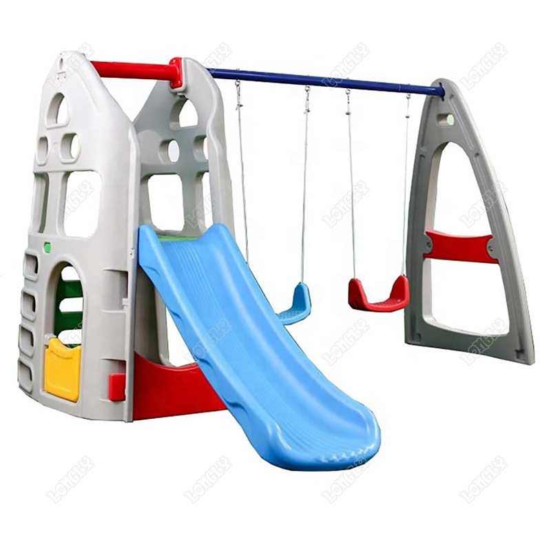 Kids Outdoor Swing Set With Slide - ชุดสไลเดอร์และชิงช้าพลาสติกสำหรับสนามหลังบ้าน, ของเล่นสนามเด็กเล่นกลางแจ้งสำหรับเด็ก, ชุดของเล่นปีนป่ายสำหรับเด็ก, สนุกกับการเล่นสไลเดอร์และชิงช้า