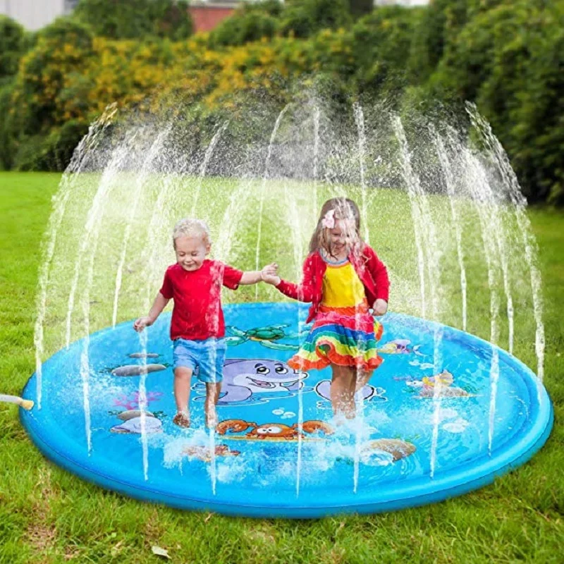 Sprinkler Splash Pad - สระน้ำเป่าลมสำหรับเด็ก 100/170 ซม. - แผ่นสเปรย์น้ำทรงกลมสำหรับเล่นกลางแจ้ง สนุกสนานในสวนสำหรับเด็กๆ