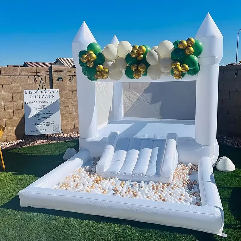 Kids Outdoor Inflatable Water Slide - บ้านลมสีขาวขนาด 20264 ตารางเมตร สำหรับเด็กเล็ก ใช้ในงานวันเกิด สนามหญ้ากลางแจ้ง