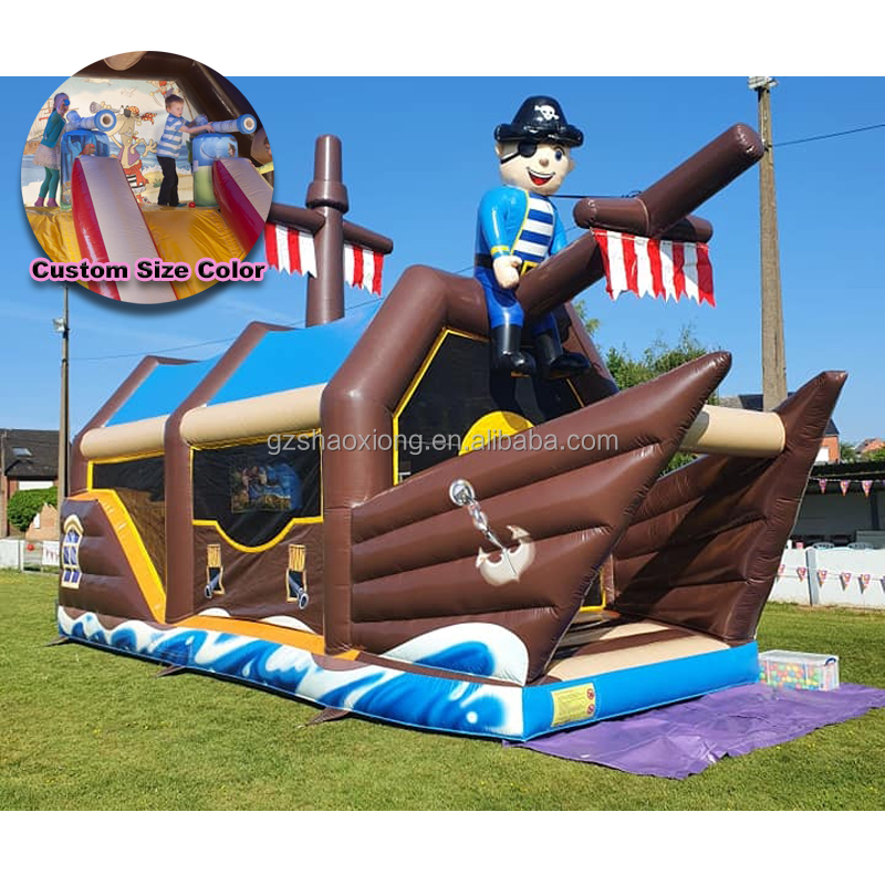 Kids Outdoor Inflatable Water Slide - บ้านลมเป่าลมกลางแจ้ง ปราสาทลมเป่าลม อุปกรณ์สวนสนุก เรือโจรสลัด บ้านลมเด็กพร้อมสไลเดอร์น้ำ บ้านลมเป่าลมแบบคอมโบ