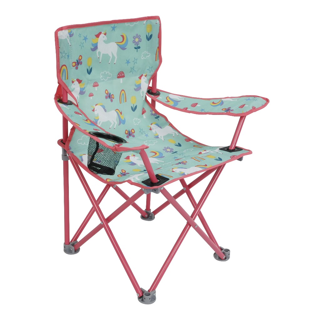 Kids Outdoor Lawn Chair - เก้าอี้พับสำหรับเด็ก ลายยูนิคอร์น พร้อมตัวล็อคเพื่อความปลอดภัย พกพาสะดวก ใช้ได้ทั้งกลางแจ้ง ชายหาด