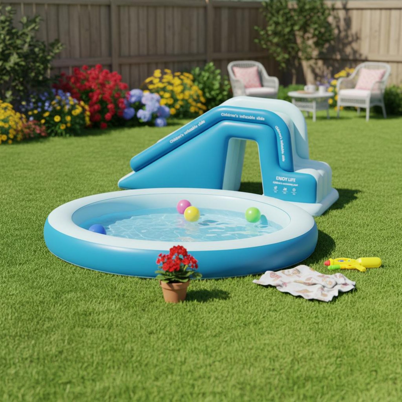 สไลเดอร์สระน้ำเป่าลม พับเก็บได - Kids Outdoor Inflatable Water Slide บทวิจารณ์และราคา