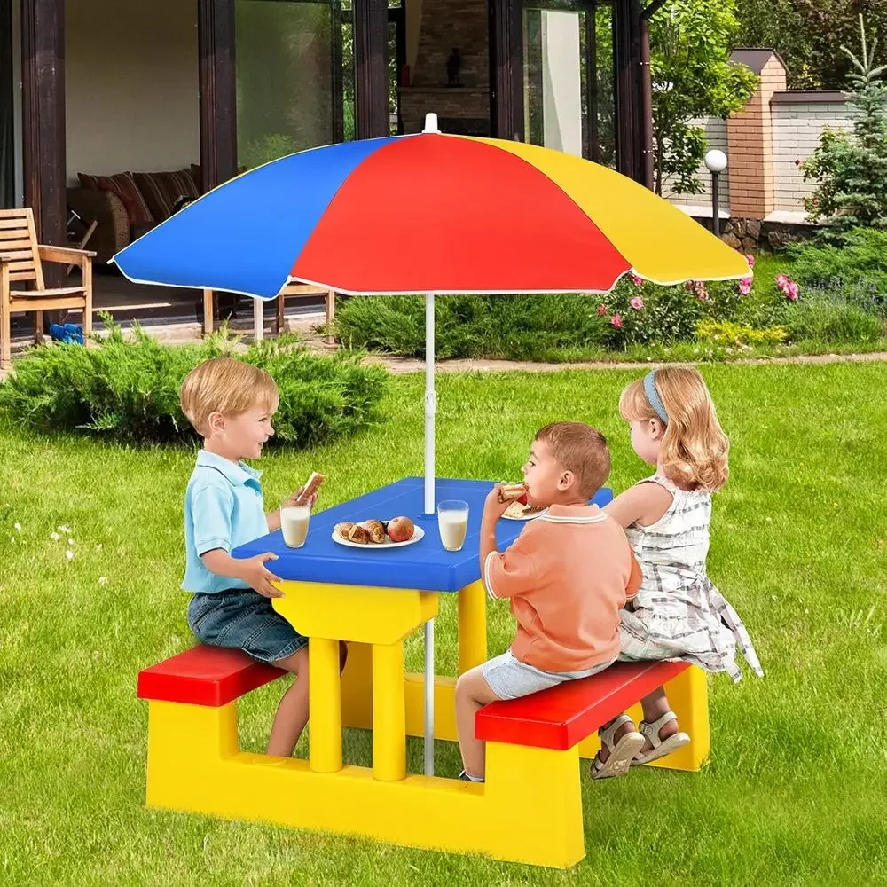 ชุดโต๊ะปิกนิกสำหรับเด็กหลากสีพ - Kids Outdoor Bench With Umbrella บทวิจารณ์และราคา