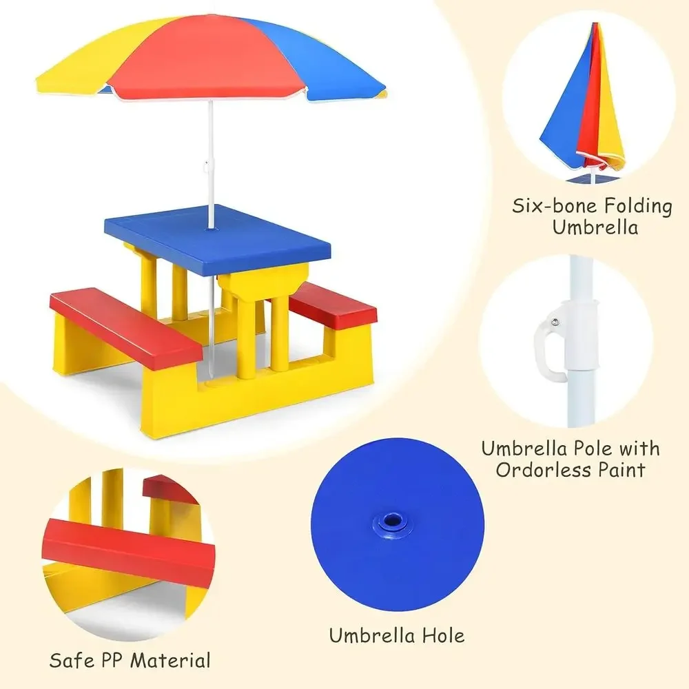 ชุดโต๊ะปิกนิกสำหรับเด็กหลากสีพ - Kids Outdoor Bench With Umbrella บทวิจารณ์และราคา