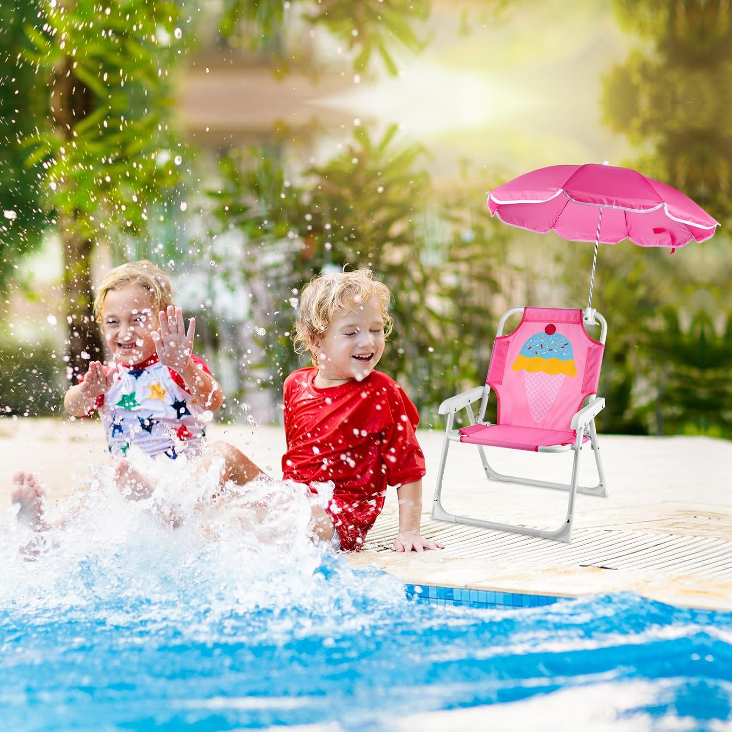 1 ชุดเก้าอี้ชายหาดพับพร้อมร่มเ - Kids Outdoor Lawn Chair บทวิจารณ์และราคา