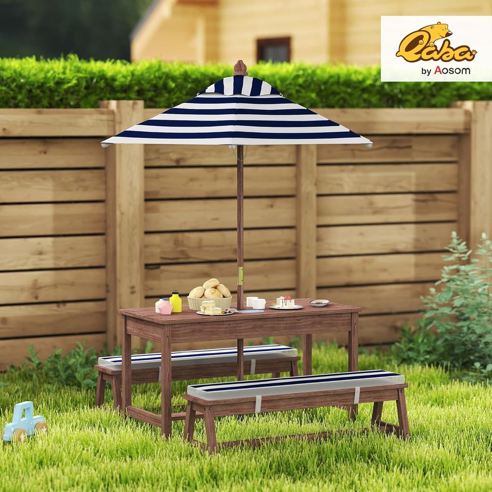 โต๊ะปิกนิกสำหรับเด็ก Qaba, ชุด - Kids Outdoor Bench With Umbrella บทวิจารณ์และราคา
