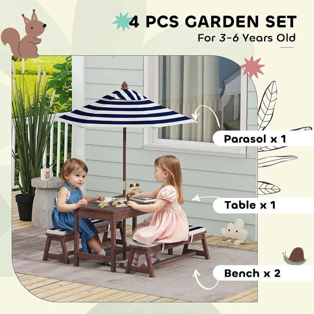 โต๊ะปิกนิกสำหรับเด็ก Qaba, ชุด - Kids Outdoor Bench With Umbrella บทวิจารณ์และราคา