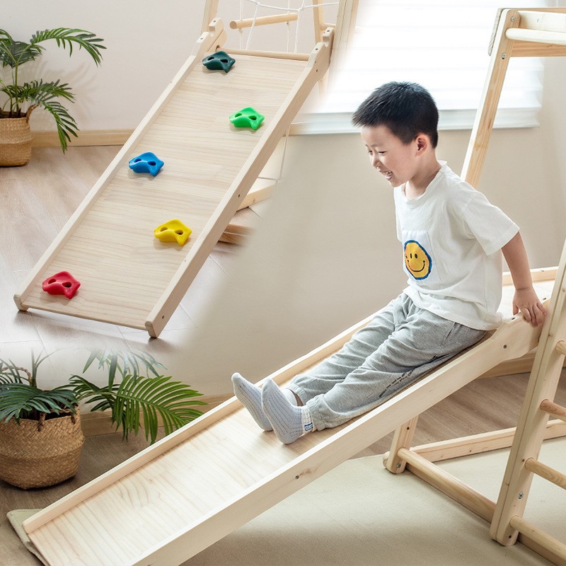 ชุดเครื่องเล่นสนามเด็กเล่นกลาง - Kids Outdoor Wooden Climbing Frame บทวิจารณ์และราคา