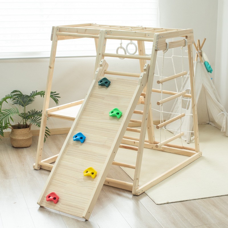 ชุดเครื่องเล่นสนามเด็กเล่นกลาง - Kids Outdoor Wooden Climbing Frame บทวิจารณ์และราคา