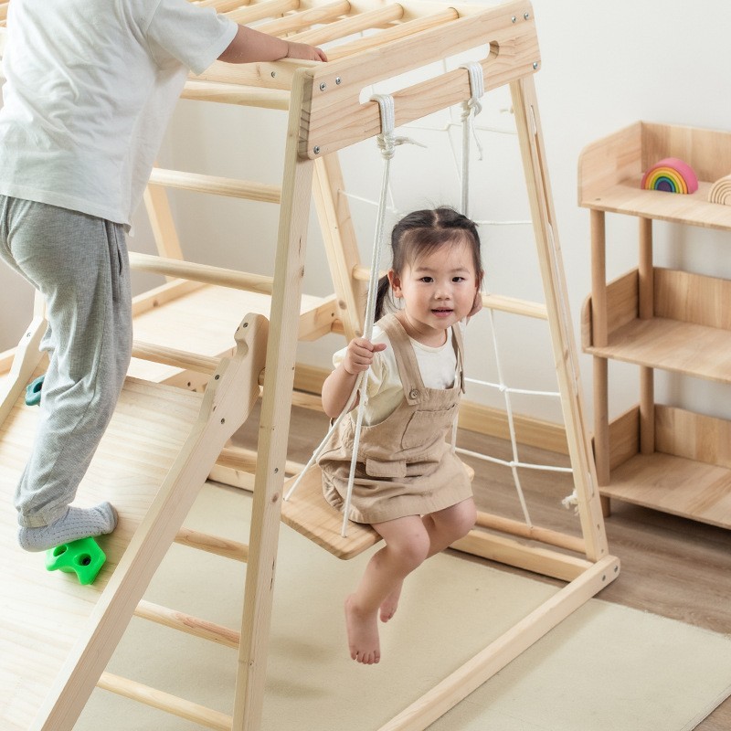 ชุดเครื่องเล่นสนามเด็กเล่นกลาง - Kids Outdoor Wooden Climbing Frame บทวิจารณ์และราคา