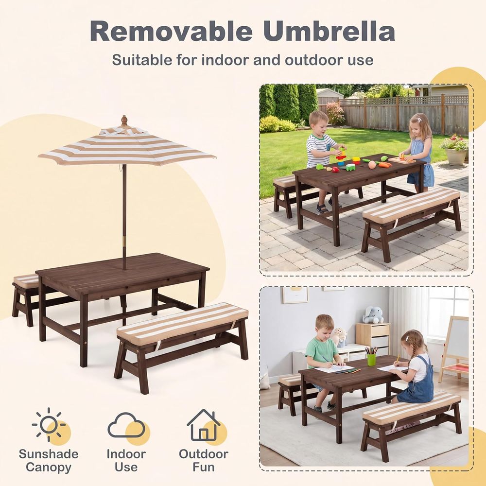 โต๊ะปิกนิกสำหรับเด็ก โต๊ะขนาดใ - Kids Outdoor Bench With Umbrella บทวิจารณ์และราคา