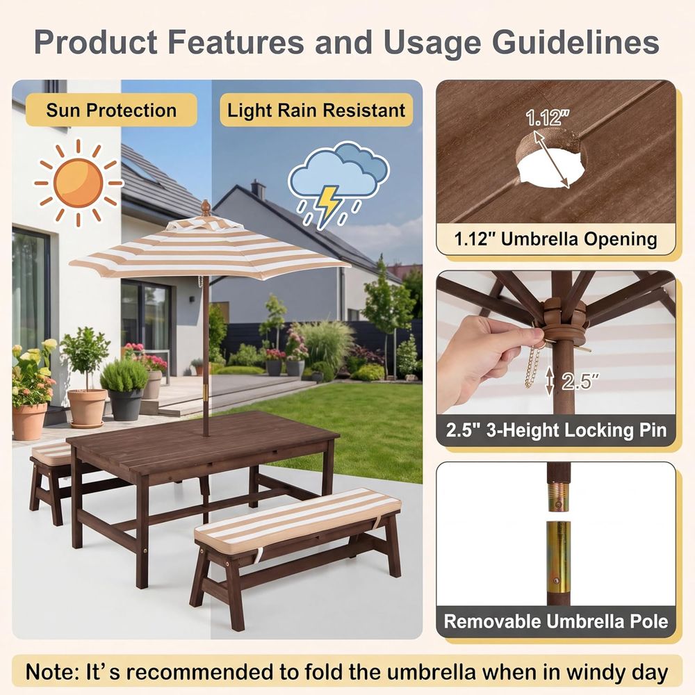โต๊ะปิกนิกสำหรับเด็ก โต๊ะขนาดใ - Kids Outdoor Bench With Umbrella บทวิจารณ์และราคา