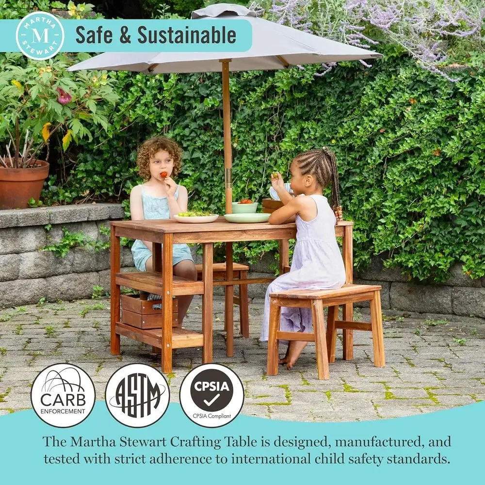 ชุดโต๊ะกิจกรรมกลางแจ้งสำหรับเด - Kids Outdoor Bench With Umbrella บทวิจารณ์และราคา