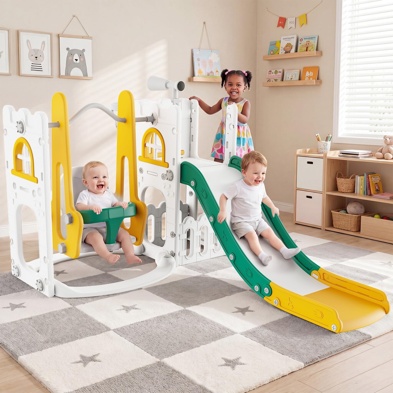 ชุดสไลด์และชิงช้า 7 in 1 สำหรั - Kids Outdoor Swing Set With Slide บทวิจารณ์และราคา
