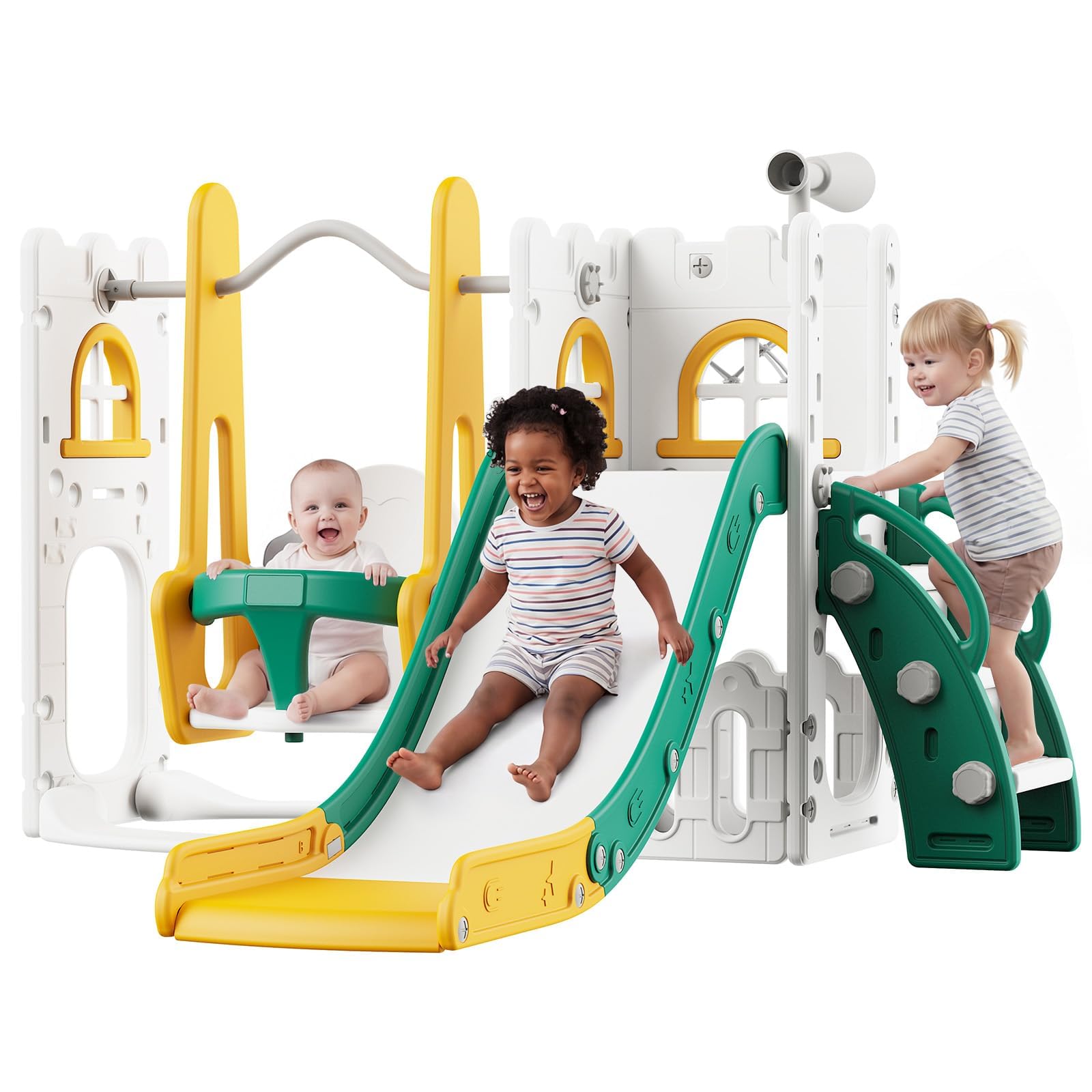 ชุดสไลด์และชิงช้า 7 in 1 สำหรั - Kids Outdoor Swing Set With Slide บทวิจารณ์และราคา