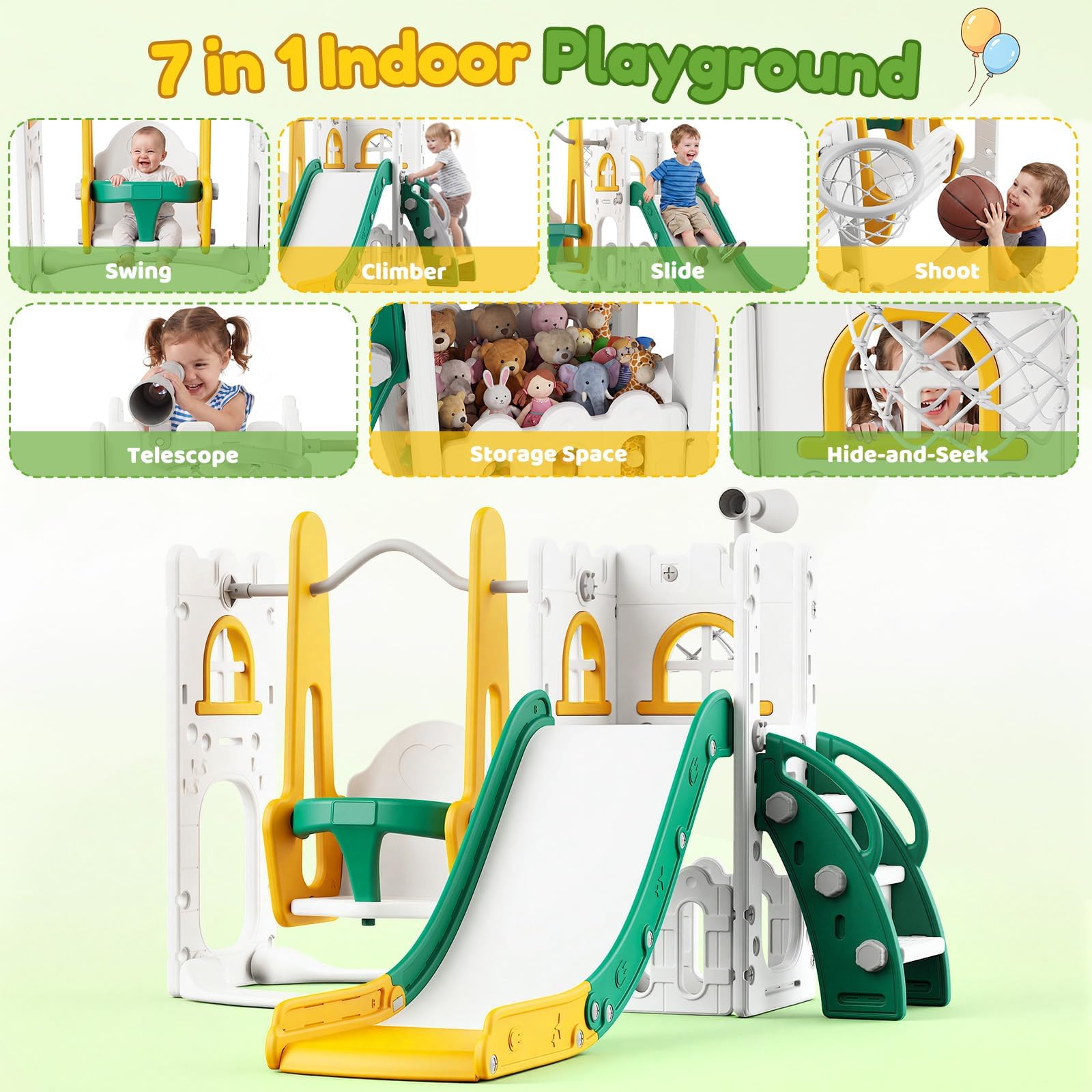 ชุดสไลด์และชิงช้า 7 in 1 สำหรั - Kids Outdoor Swing Set With Slide บทวิจารณ์และราคา