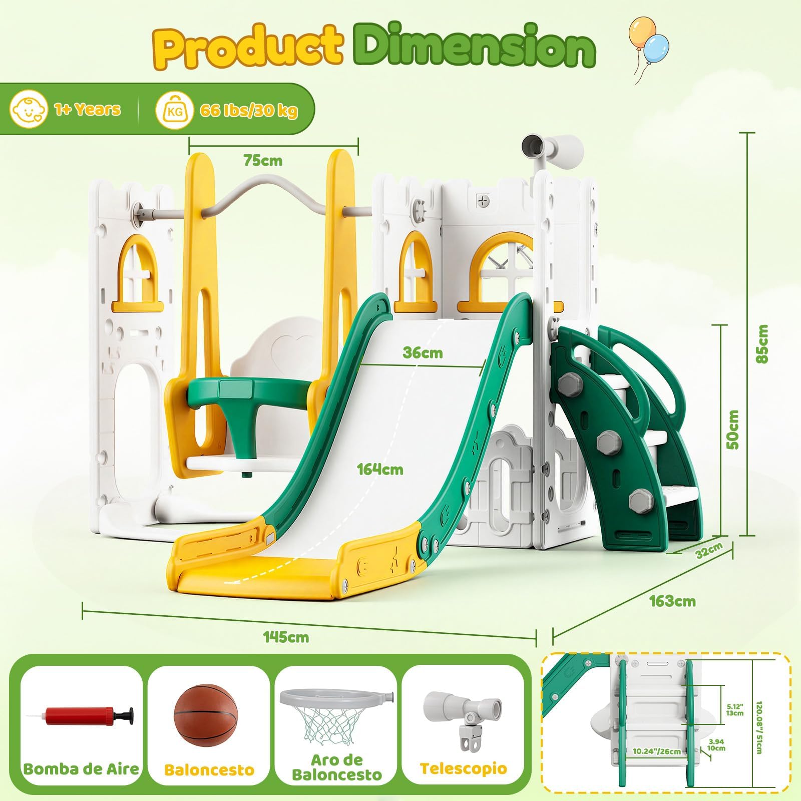 ชุดสไลด์และชิงช้า 7 in 1 สำหรั - Kids Outdoor Swing Set With Slide บทวิจารณ์และราคา