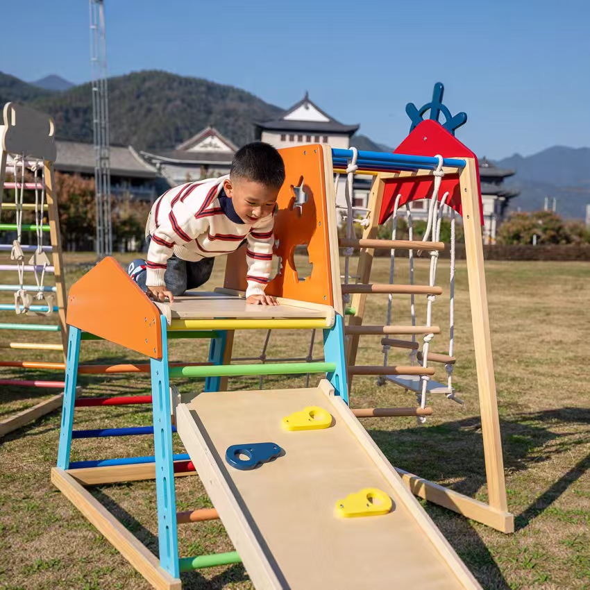 โครงไม้เนื้อแข็งขนาดใหญ่สำหรับ - Kids Outdoor Wooden Climbing Frame บทวิจารณ์และราคา