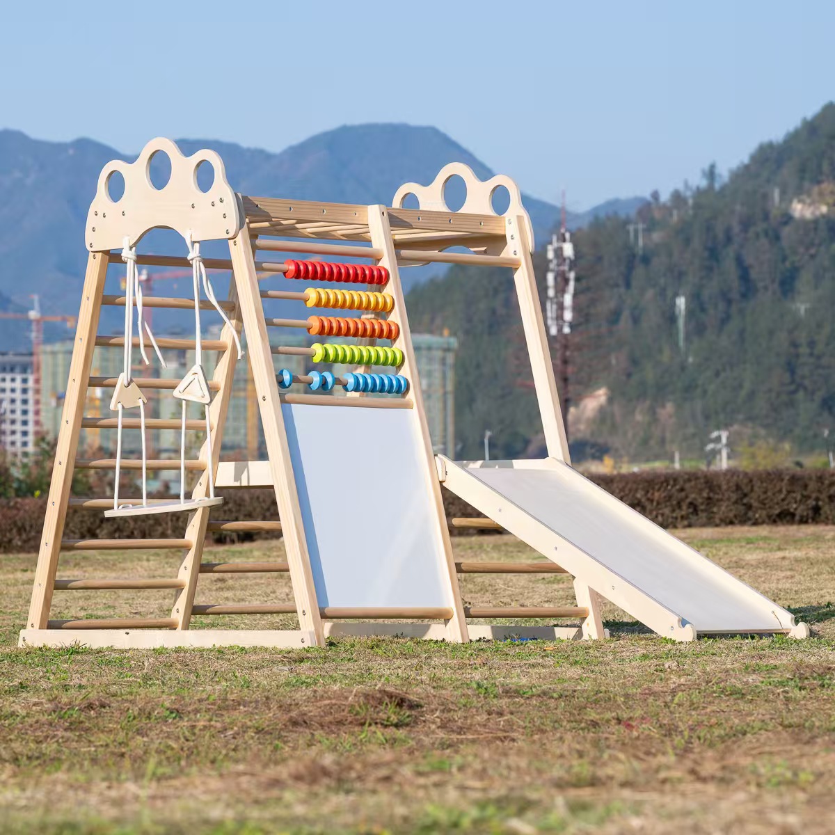 โครงไม้เนื้อแข็งขนาดใหญ่สำหรับ - Kids Outdoor Wooden Climbing Frame บทวิจารณ์และราคา