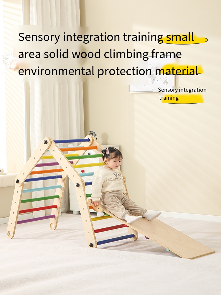 ชุดโครงไม้ปีนป่ายรูปสามเหลี่ยม - Kids Outdoor Wooden Climbing Frame บทวิจารณ์และราคา