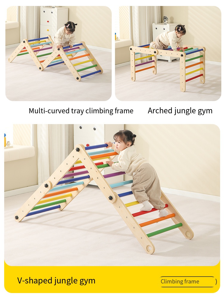 ชุดโครงไม้ปีนป่ายรูปสามเหลี่ยม - Kids Outdoor Wooden Climbing Frame บทวิจารณ์และราคา