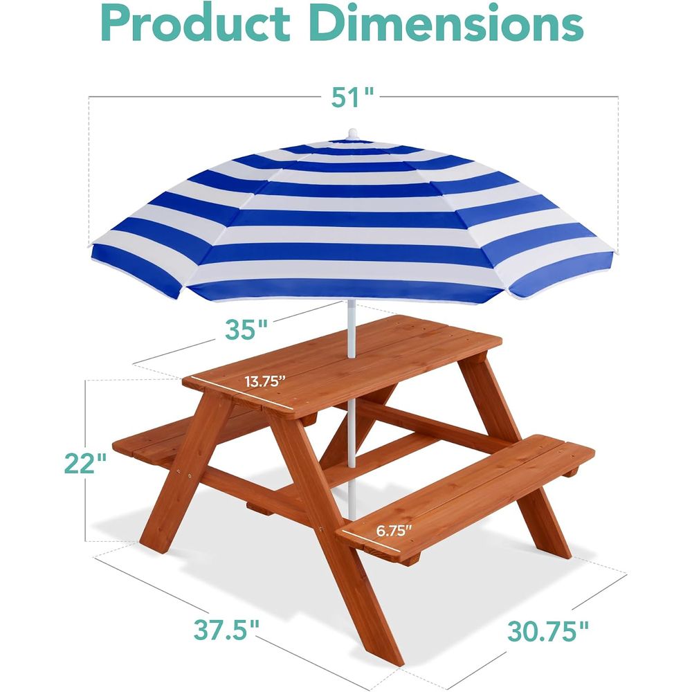 โต๊ะปิกนิกไม้สำหรับเด็กพร้อมร่ - Kids Outdoor Bench With Umbrella บทวิจารณ์และราคา