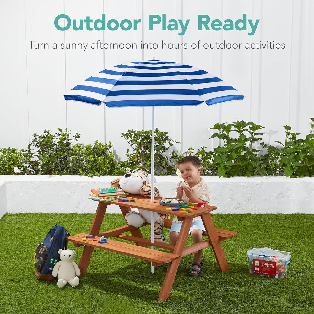 โต๊ะปิกนิกไม้สำหรับเด็กพร้อมร่ - Kids Outdoor Bench With Umbrella บทวิจารณ์และราคา