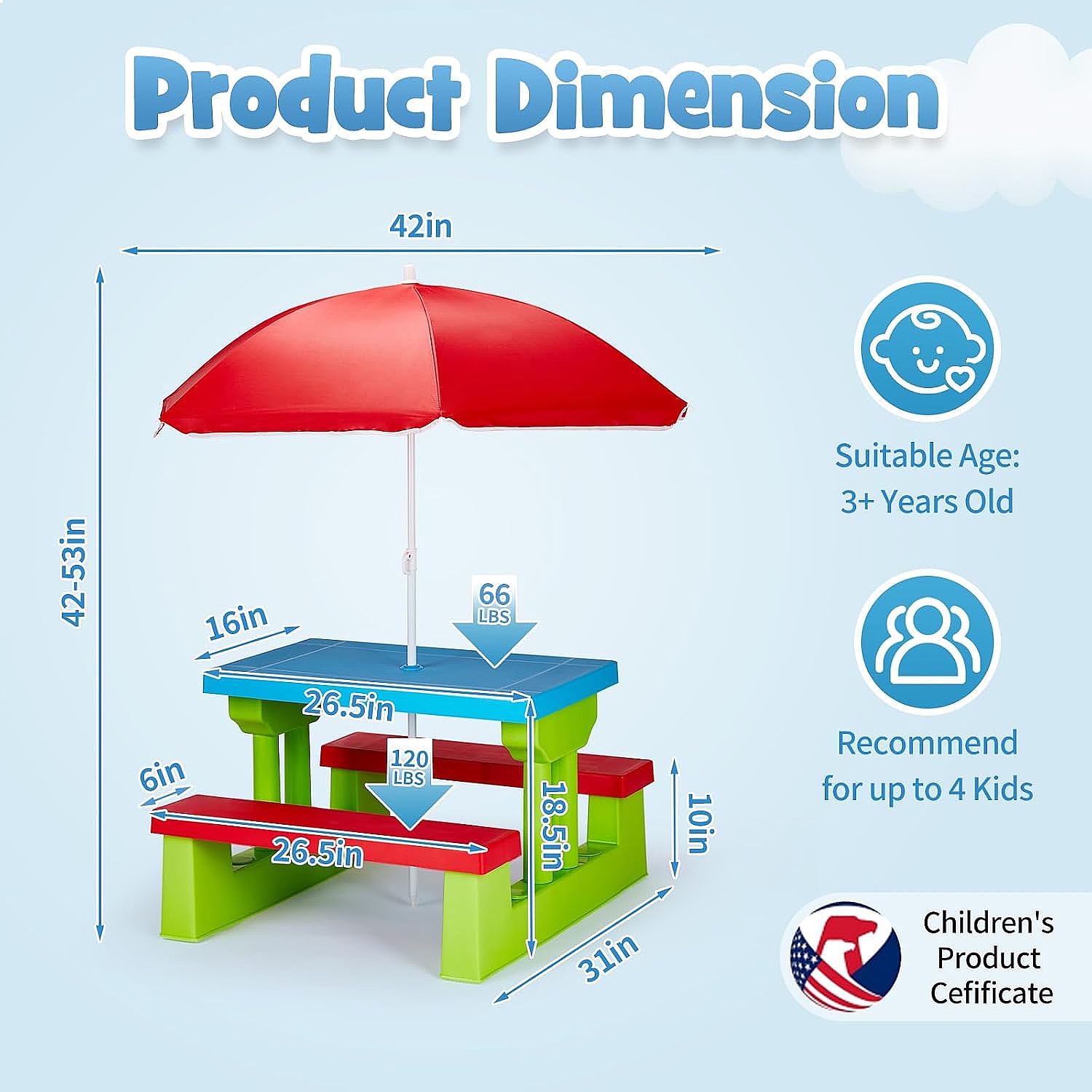โต๊ะปิกนิกสำหรับเด็ก JOYMOR พร - Kids Outdoor Bench With Umbrella บทวิจารณ์และราคา