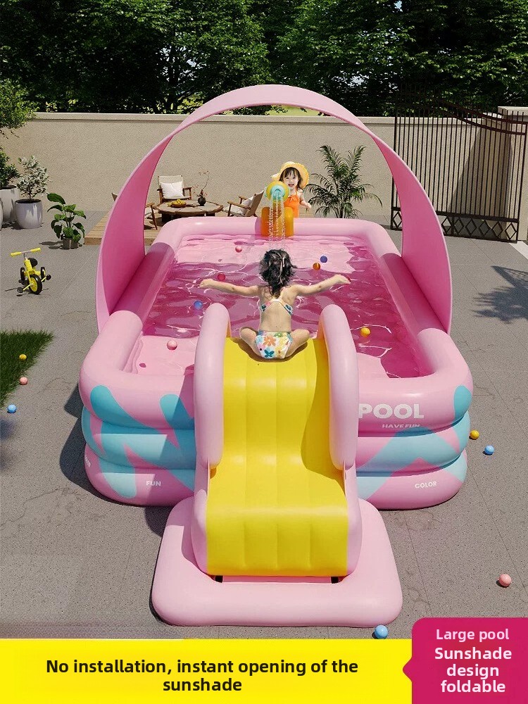 สระน้ำเป่าลมพร้อมร่มกันแดด สไล - Kids Outdoor Inflatable Water Slide บทวิจารณ์และราคา