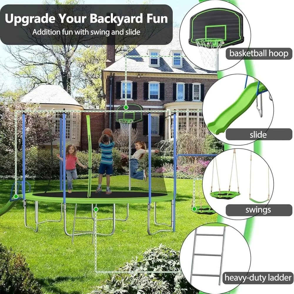 ชุดแทรมโพลีนขนาด 12-14 ฟุต พร้ - Kids Outdoor Swing Set With Slide บทวิจารณ์และราคา