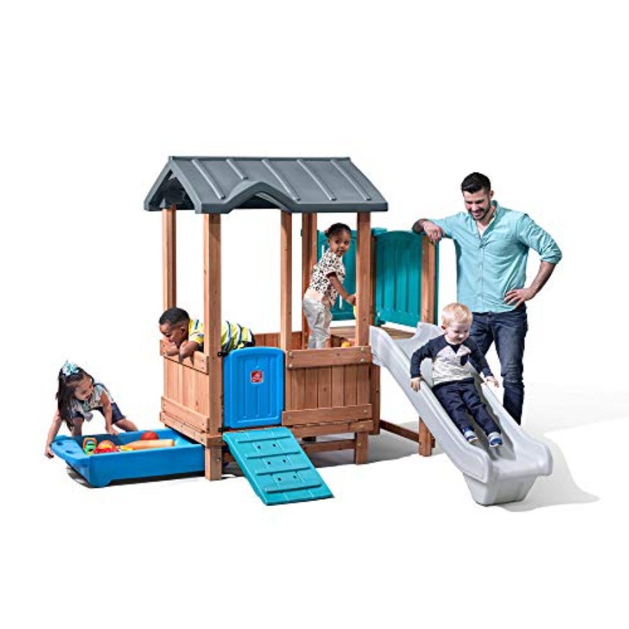 บ้านเด็กเล่นและสไลเดอร์ในป่า,  - Kids Outdoor Swing Set With Slide บทวิจารณ์และราคา