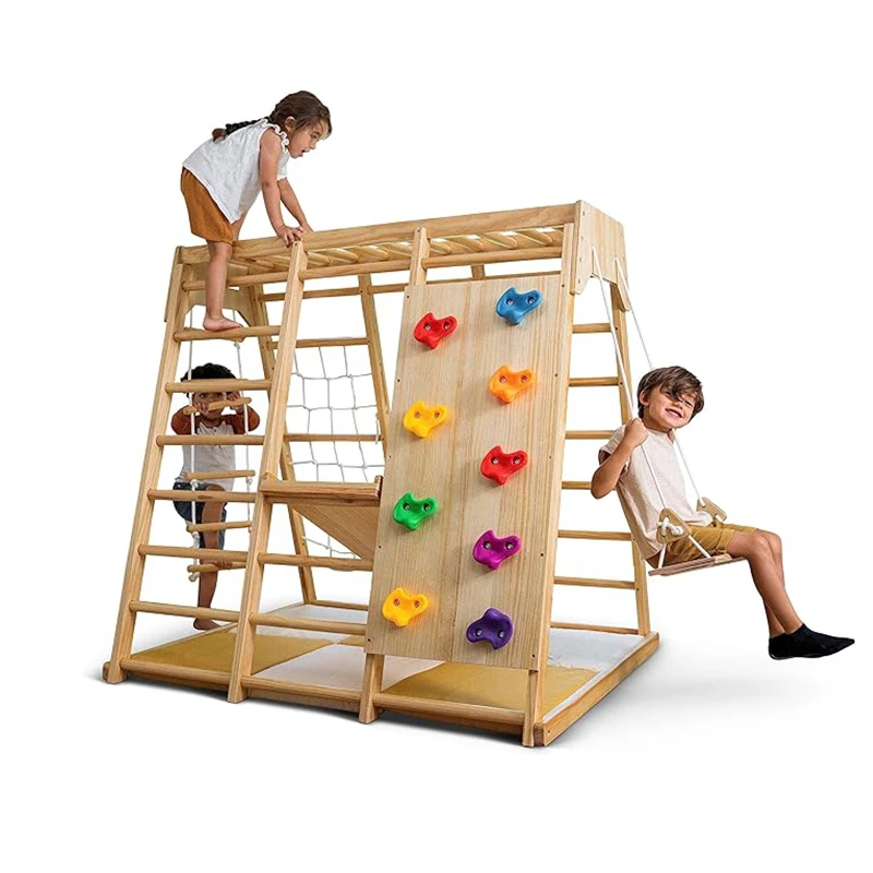 ชุดเครื่องเล่นสนามเด็กเล่นในร่ - Kids Outdoor Wooden Climbing Frame บทวิจารณ์และราคา