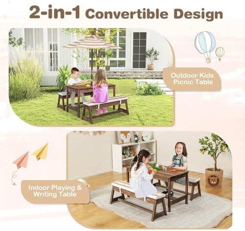 โต๊ะปิกนิกสำหรับเด็ก, ชุดโต๊ะแ - Kids Outdoor Bench With Umbrella บทวิจารณ์และราคา